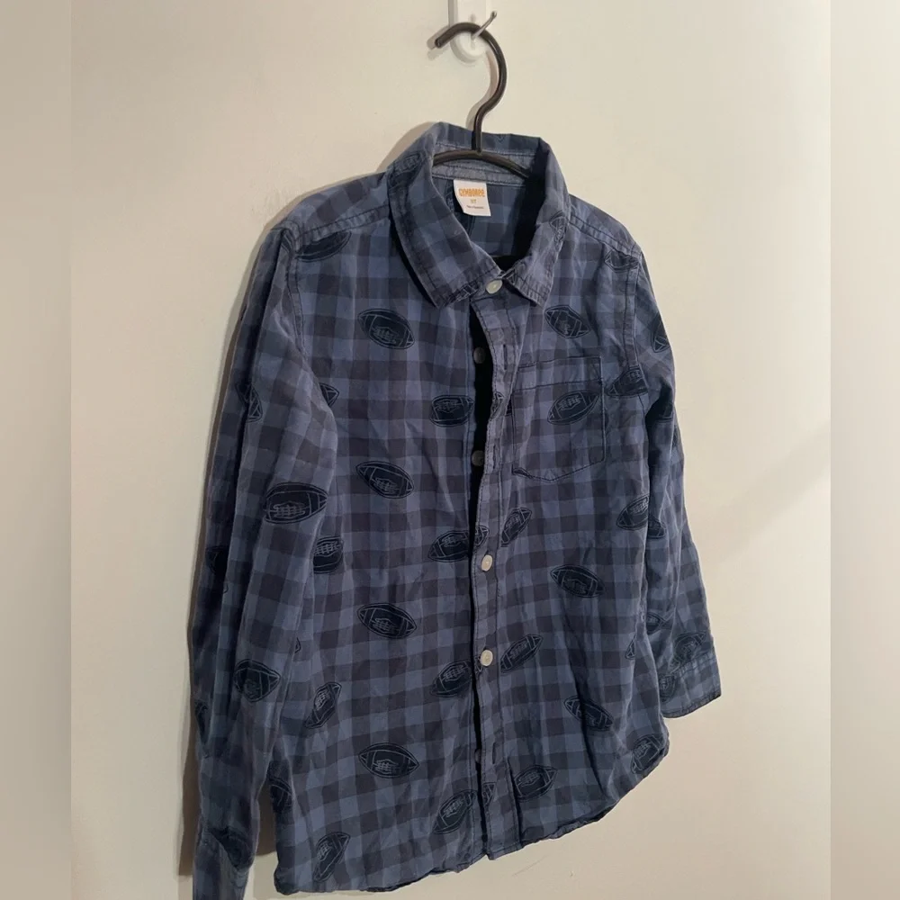 Gymboree blue Plaid football button up Shirt 5t‎